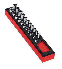 Juego esencial de vasos métricos de 6 puntos con cuadro de 1/4" y 22 piezas con organización PRO-FI™ (5,5–15 mm) (rojo)