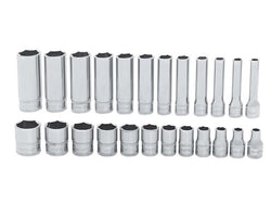 Juego de vasos de 24 piezas con accionamiento de 1/4" y 6 puntos métricos Flank Drive® poco profundos/profundos