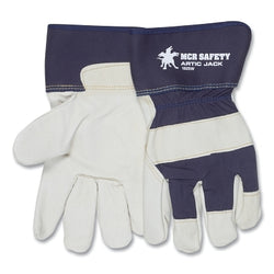 Snort-N-Boar work gloves with insulating leather palm, premium full-grain pigskin, wool lining, medium size, blue/beige