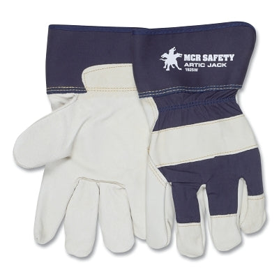 Snort-N-Boar work gloves with insulating leather palm, premium full-grain pigskin, wool lining, medium size, blue/beige