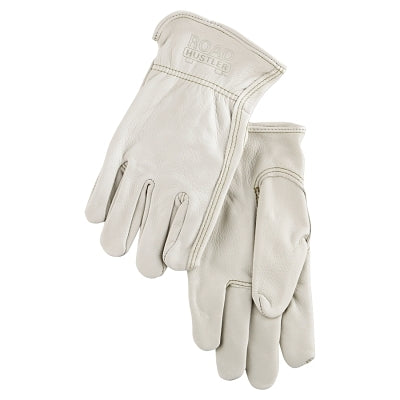 Unlined driver's gloves, select quality cowhide leather, medium size, pointed thumb, beige color