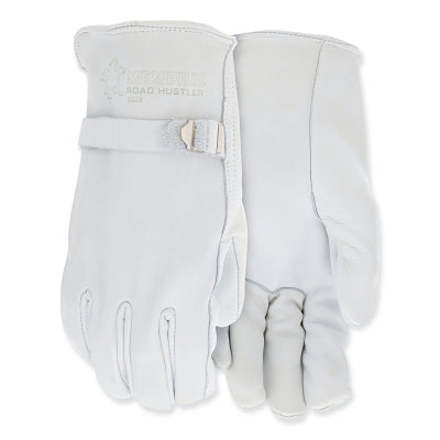 Guantes de conductor Road Hustler de piel de vacuno de primera calidad, 3200 PV, sin forro, extragrandes, pulgar Keystone/elástico fruncido negro