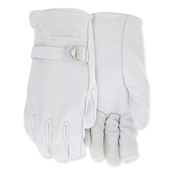 Guantes de conductor Road Hustler de piel de vacuno de primera calidad, 3224 VP, sin forro, talla mediana, con pulgar de ala y elástico fruncido negro
