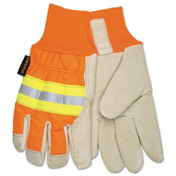 Luminator™ Insulating Driver Gloves, Large, Full Grain Pigskin, Thermosock® Lining, High Visibility Beige/Orange/Lime/Silver
