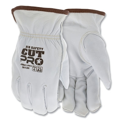 Guantes de conductor resistentes a cortes CutPro® de piel de cabra, 3613H, talla grande, forro ARX®, dorso elástico fruncido, color blanco