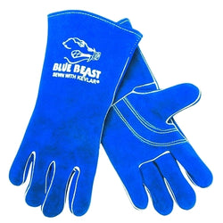 Guantes de trabajo para soldar de cuero con serraje lateral Blue Beast® Select, XL, azul, puños tipo guantelete