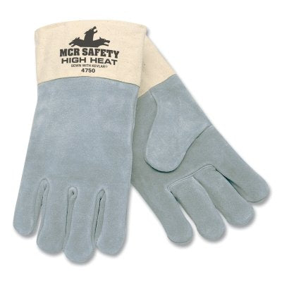 Guantes resistentes al calor 4750, piel serraje verde tratada, forro doble de lana, gris, talla extragrande