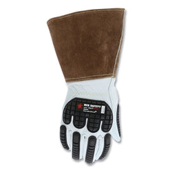 Leather welding gloves with impact protection, premium full-grain goatskin, Dupont™ Kevlar® lining, medium size, white/brown