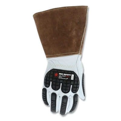 Leather welding gloves with impact protection, premium full-grain goatskin, Dupont™ Kevlar® lining, extra-large size, white/brown