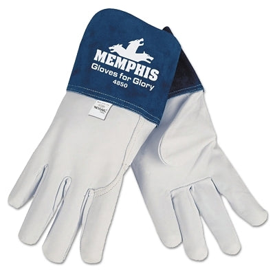 Glory MIG/TIG Gloves, Full Grain Goatskin/Suede Cowhide, Size 2XL, White/Blue