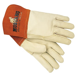Mustang Premium Welding Gloves, Top Grain Cowhide Leather, Large, Beige/Reddish, Gauntlet Cuffs