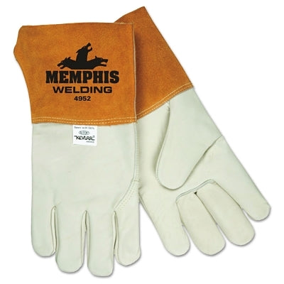 Guantes para soldadores MIG/TIG de piel de vacuno flor, talla mediana, color rojizo/beige