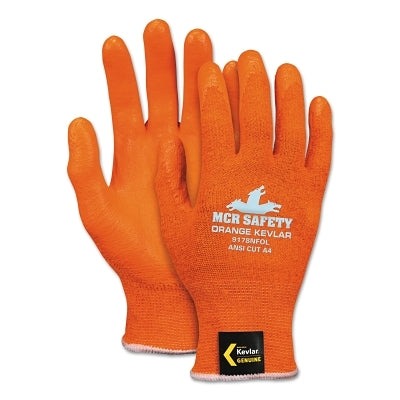 High-visibility nitrile foam gloves with Kevlar, large, orange