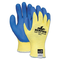 Flex Tuff® Kevlar® Latex Coated Gloves, Large, Blue/White/Yellow