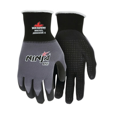 Guantes Ninja® N96797 de nailon/spandex calibre 15 BNF con revestimiento de NFT® punteado, extragrandes, negros/grises, paquete de venta