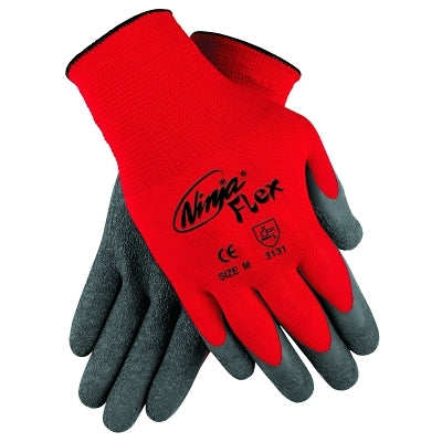 Ninja® Flex N9680 15 Gauge Nylon Gloves with Rubber and Latex Coating, Large, Gray/Red, Retail Pack