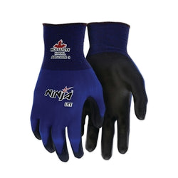 Ninja® Lite N9696 18 Gauge Nylon Gloves with PU Coating, Medium, Black/Blue, Retail Pack