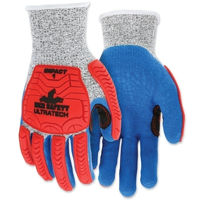 Guante de mecánico tejido UltraTech™ A/4/Impact Nivel 1, grande, color sal y pimienta, rojo y azul, UT1951