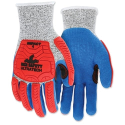 UltraTech™ A/4/Impact Level 1 Knitted Mechanic's Glove, Extra Large, Salt &amp; Pepper, Red &amp; Blue, UT1951