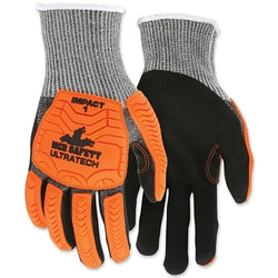 Guantes de mecánico tejidos UltraTech® A4/Cut Level UT1952, grandes, TPR naranja de alta visibilidad, revestimiento negro, color sal y pimienta