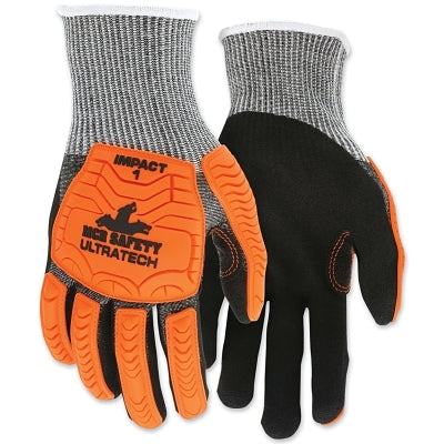 UT1952 UltraTech® A4/Cut Level knitted mechanic's gloves, extra large, high-visibility orange TPR, black lining, salt and pepper color