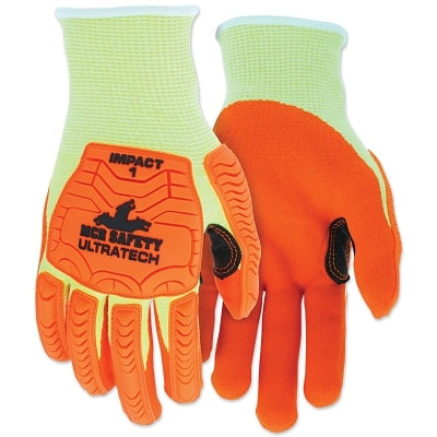 UT1955 UltraTech™ A5/Impact Level 1 Knitted Mechanic's Glove, Extra Large, High Visibility Lime Green; Orange