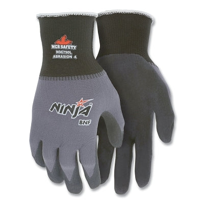Guantes Ninja® N96790 de nailon/spandex calibre 15 BNF con revestimiento NFT®, tamaño pequeño, color negro/gris, paquete de venta