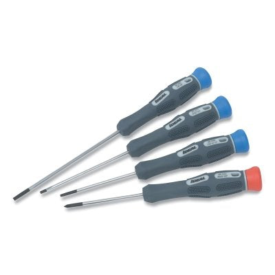 Set of 4 slim electronic cabinet screwdrivers, Phillips, 3/32" x 2-1/2", 3/32" x 3", 1/8" x 4", #0 x 2-1/2"