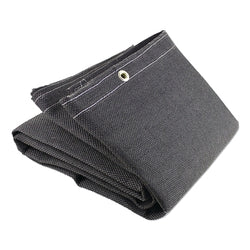 Medium-duty vermiculite welding blanket, 3m wide x 3m long, 710g, with eyelets, black