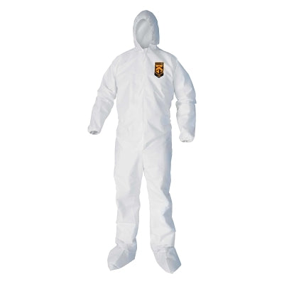 A40 liquid and particle protective coverall, with front zipper, hood, boots and elastic at wrists and ankles, white, large size