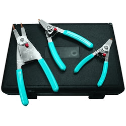 Ring pliers set, replaceable tip, minimum tip 0.023 in, maximum tip 0.120 in.