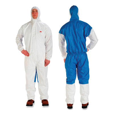 Mono protector desechable serie 4535, capucha de 2 paneles, cintura y tobillos elásticos, puños de punto, blanco/azul, talla 2XL