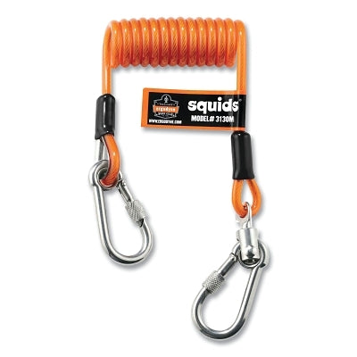3130M Coiled Cord Tool Lanyard, 6.5 to 48 Inches Long, Captive Eye Carabiners, 5 lb, Single