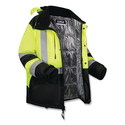 GloWear® AmpliFIRE™ Winter Jacket, 8390, Class 3, Type R, Reflective Tape, Hip Length, Size 5XL, Lime Green