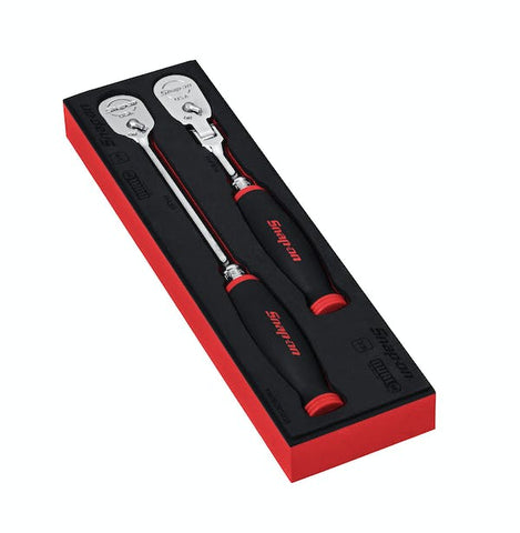 Juego esencial de trinquete de agarre suave fijo y flexible con accionamiento de 3/8" de 2 piezas con organización PRO-FI™ (rojo)