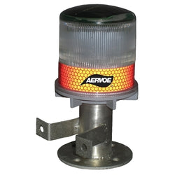 Solar strobe light, 8 inches high and 8.5 inches long.