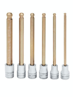 Juego de 6 vasos con puntas hexagonales de bola larga métricas con accionamiento de 3/8" (4-10 mm)