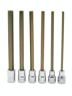 Juego de llaves de dados con punta hexagonal extralarga métrica con accionamiento de 3/8" de 6 piezas