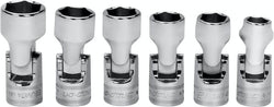 Juego de dados flexibles poco profundos métricos Flank Drive® de 6 puntas con cuadro de 3/8" y 6 piezas