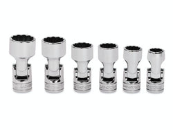 Juego de dados universales poco profundos SAE Flank Drive® de 12 puntas y cuadro de 3/8" (7/16-3/4") de 6 piezas