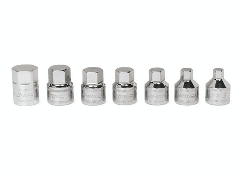 Juego de dados métricos de perfil bajo de 6 puntos con accionamiento de 3/8" de 7 piezas