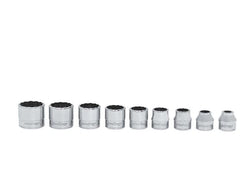 Juego de dados de perfil bajo SAE Flank Drive® de 12 puntas y cuadro de 3/8" de 9 piezas
