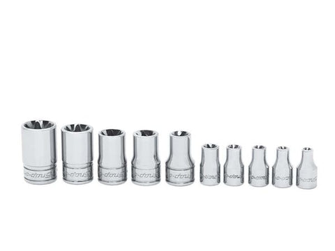 Juego de dados poco profundos TORX® con accionamiento combinado de 10 piezas (E4-E18)
