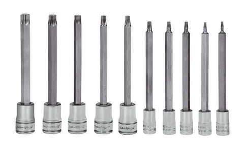 Juego de dados largos con puntas TORX® de accionamiento combinado de 10 piezas (T8-T50)