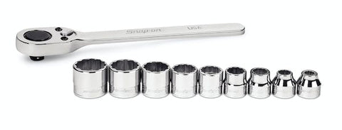 Juego de llaves de vaso/trinquete de perfil bajo SAE Flank Drive® de 12 puntas con accionamiento de 3/8" y 10 piezas