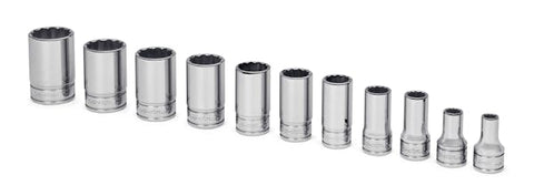 Juego de dados semiprofundos SAE Flank Drive® de 12 puntas y cuadro de 3/8" (1/4–7/8"), 11 piezas