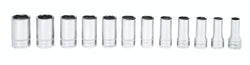 Juego de dados semiprofundos métricos Flank Drive® de 6 puntas y cuadro de 3/8" (8-19 mm) de 12 piezas