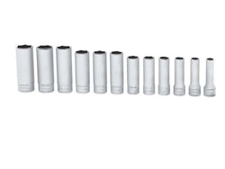 Juego de vasos profundos Flank Drive® métricos de 6 puntas con cuadro de 3/8" (8-19 mm) de 12 piezas