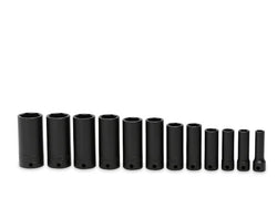 Juego de dados de impacto profundo SAE Flank Drive® de 6 puntos y cuadro de 3/8" (5/16-1"), 12 piezas