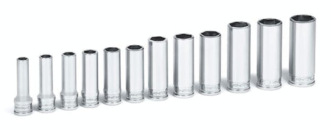 Juego de dados Xtra profundos Flank Drive® métricos de 6 puntas con cuadro de 3/8" (8-19 mm) de 12 piezas